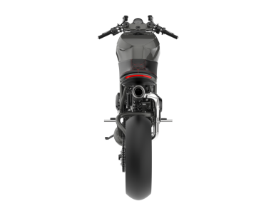 Beyaz arka planda izole edilmiş siyah bir motosikletin 3 boyutlu görüntüsü