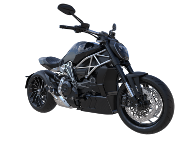 Siyah motosiklet beyaz arka planda izole edildi. 3 boyutlu illüstrasyon