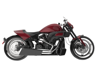 3 boyutlu yansıtıcı motosiklet görüntüsü beyaz arka planda izole edilmiş.