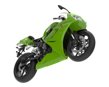 Yeşil bir motosikletin 3 boyutlu resmi.