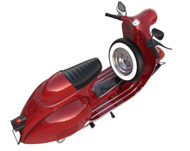 Beyaz arkaplanda kırmızı scooter izole edildi