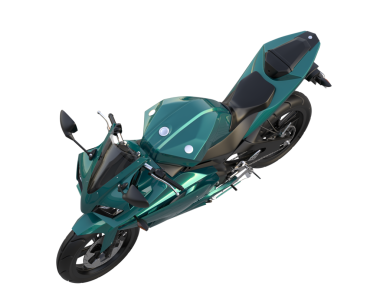 Beyaz arka planda yeşil bir motorsikletin 3 boyutlu görüntüsü