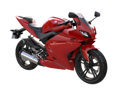 Beyaz arka plan üzerinde izole kırmızı motosiklet.