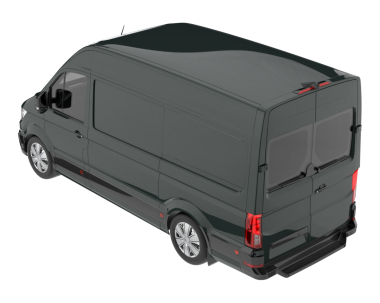 Siyah arkaplanda beyaz bir minibüsün 3 boyutlu canlandırması