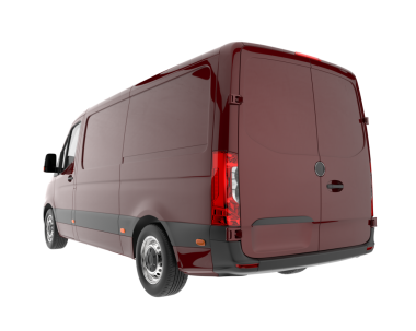 Beyaz arkaplanda kırmızı minibüs