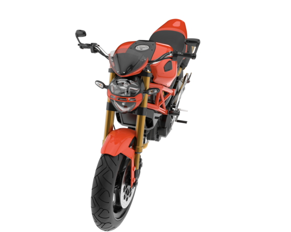 Kırmızı motosiklet beyaz arka planda izole edilmiş.