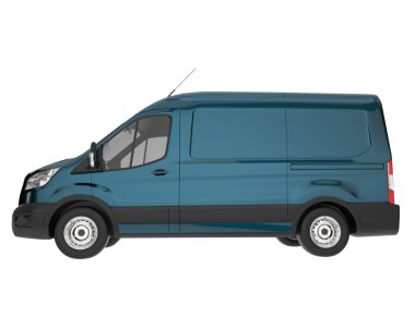 beyaz arkaplanda mavi minibüs.