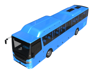 Beyaz arkaplanı olan mavi bir otobüs