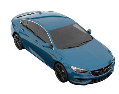 Gerçekçi mavi araba. Ön manzara. Beyaz arkaplanda vektör illüstrasyonu.