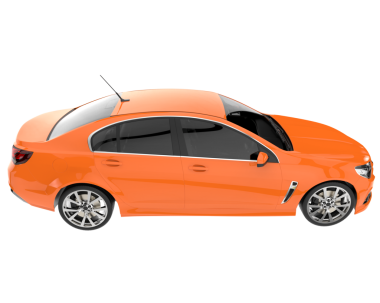 Turuncu çizgili modern bir araba. 3d oluşturma.