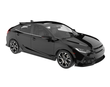 Beyaz arka planda siyah bir araba. 3d oluşturma