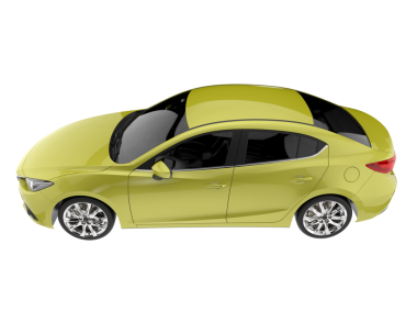 Beyaz arka planda sarı bir arabanın 3 boyutlu görüntüsü