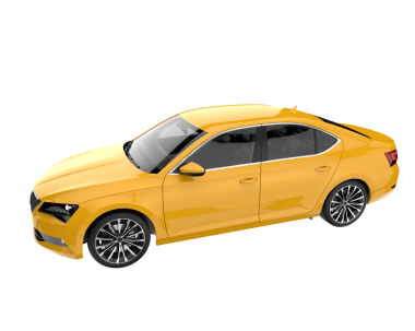 Beyaz arka planda modern bir araba. Arka planda bir arabanın gölgesi olan 3D görüntüleme