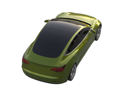 Beyaz arkaplanda izole edilmiş elektrikli bir arabanın 3 boyutlu görüntüsü