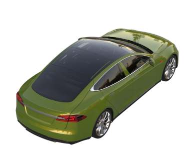 Beyaz izole edilmiş arka planda 3 boyutlu yeşil araba çizimi - 3 boyutlu illüstrasyon.