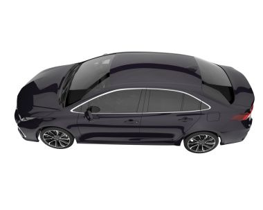 Siyah bir arabanın yan görüntüsü.