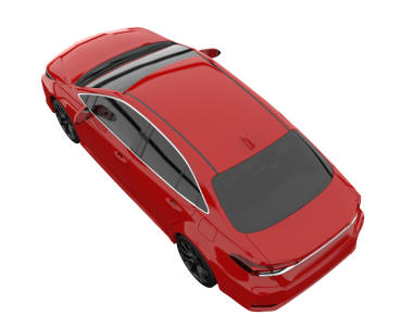 Kırmızı araba arka planda izole edildi. 3D görüntüleme - illüstrasyon