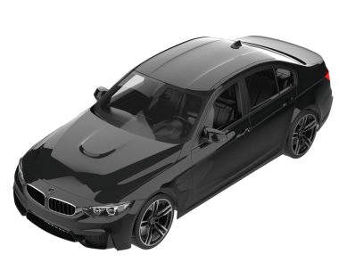 Siyah spor araba gri arka planda izole edilmiş. 3D görüntüleme - illüstrasyon