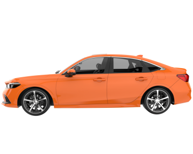 Beyaz arka planda turuncu bir sedan. 3d oluşturma