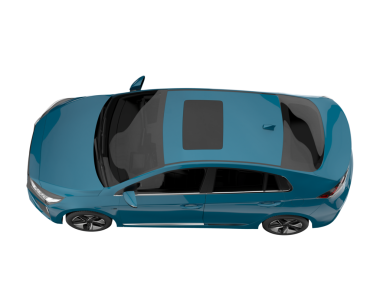 mavi elektrikli araba yan görünümü 3d resimleme beyaz arkaplan üzerinde izole
