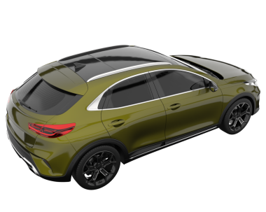 Beyaz arka planda modern lüks bir araba. Güzel ve uzun bir gölgesi olan üç boyutlu bir resim..