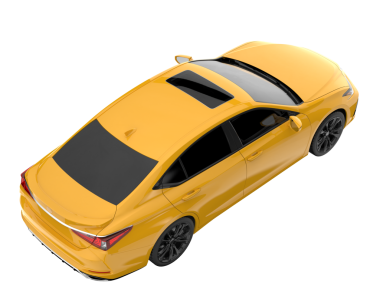 Siyah arka planda sarı araba, yüksek çözünürlüklü 3 boyutlu görüntüleme