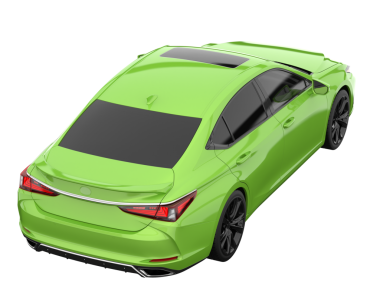 Gri arka planda yeşil bir araba. Yan görünüş. 3d oluşturma