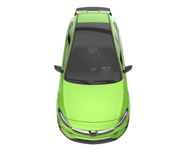 Yeşil jenerik arkaplanı olan bir arabanın 3 boyutlu canlandırması