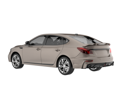 Beyaz arka planda bir araba. 3D görüntüleme - illüstrasyon