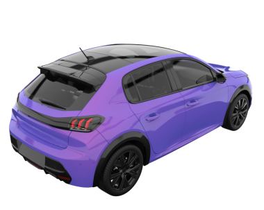 Beyaz arka planda mor bir araba. 3d oluşturma