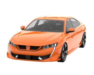 Modern turuncu araba beyaz arka planda izole edilmiş. 3D görüntüleme - ön görünüm.