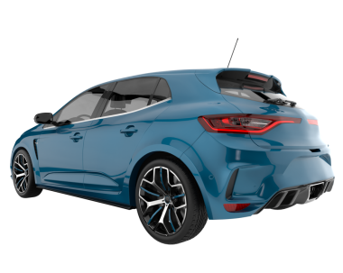 Mavi arka planı olan modern bir araba. 3d oluşturma