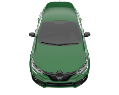 Beyaz arka planda yeşil, modern bir araba. 3d oluşturma