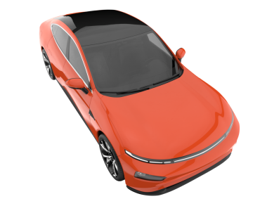 Beyaz bir yüzeyde kırmızı bir araba. 3d oluşturma