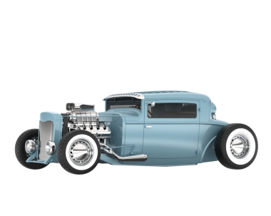 Beyaz arka planda kaslı bir araba. 3d illüstrasyon