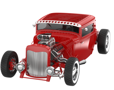 Kırmızı kaslı araba beyaz arkaplanda izole edildi