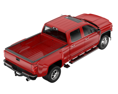 Beyaz arka planda kırmızı, modern bir pikap. 3d oluşturma.