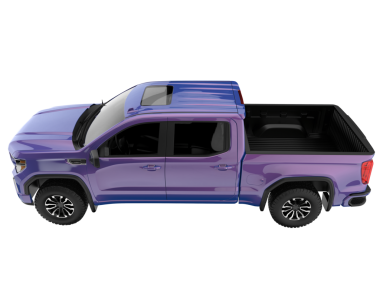 Koyu arkaplanda mavi bir kamyonetin 3 boyutlu görüntüsü.