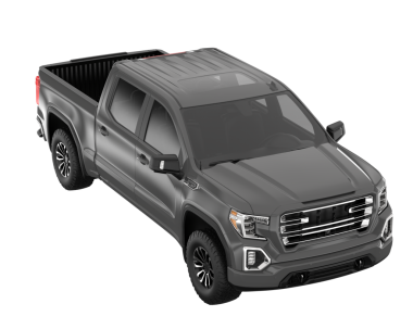 Siyah arka planda siyah bir kamyonet.