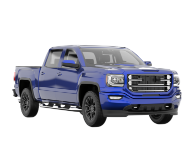 Kamyoneti olan mavi bir kamyon. 3d oluşturma