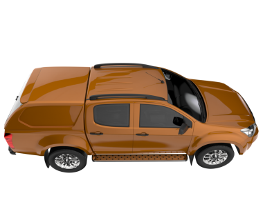 beyaz arkaplanda turuncu küçük minivan.