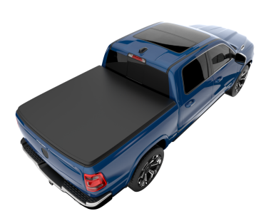 Boş siyah kapaklı mavi kamyonet. 3d oluşturma.