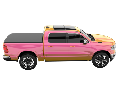 Siyah römorklu pembe bir kamyon. Beyaz arka planda izole edilmiş. 3d oluşturma