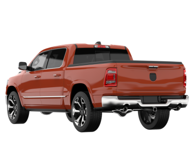 Beyaz arka planda kırmızı kamyonet. 3d oluşturma