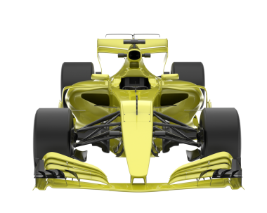 Üç boyutlu sarı-yeşil bir yarış arabası.