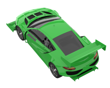 Beyaz arkaplanda izole edilmiş yeşil jenerik bir arabanın 3 boyutlu çizimi