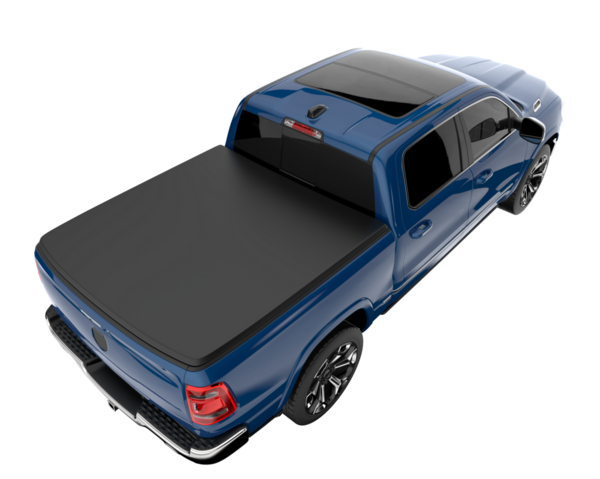 Boş siyah kapaklı mavi kamyonet. 3d oluşturma.