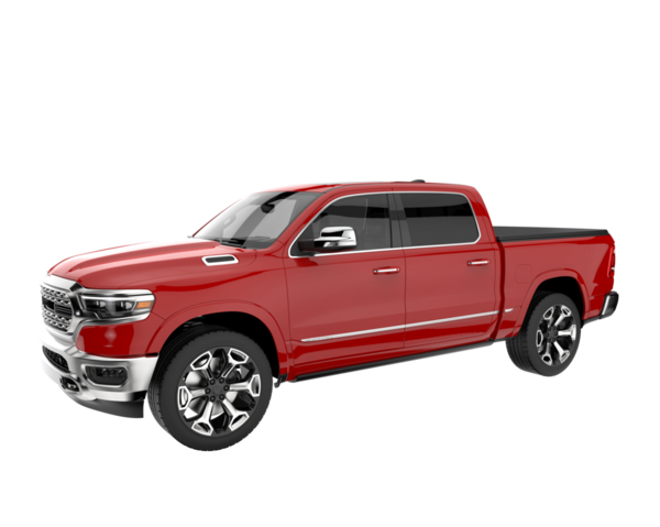 Modern premium kamyonet, siyah arka planda, kırmızı, çifte, çift arabalı. 3D görüntüleme - insan yok