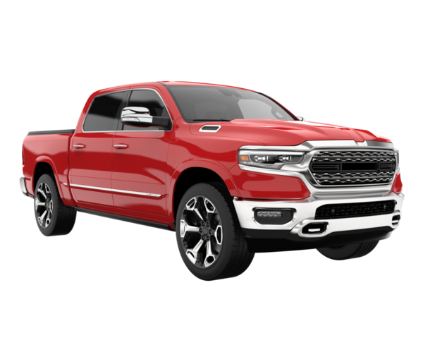 Gerçekçi 3 boyutlu kırmızı kamyonet beyaz arka planda izole edilmiş. 3d resimleme