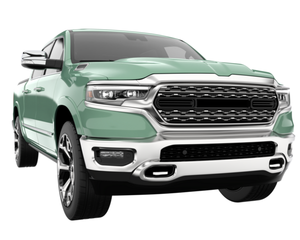 Beyaz arka planda izole edilmiş yeşil bir kamyonet.